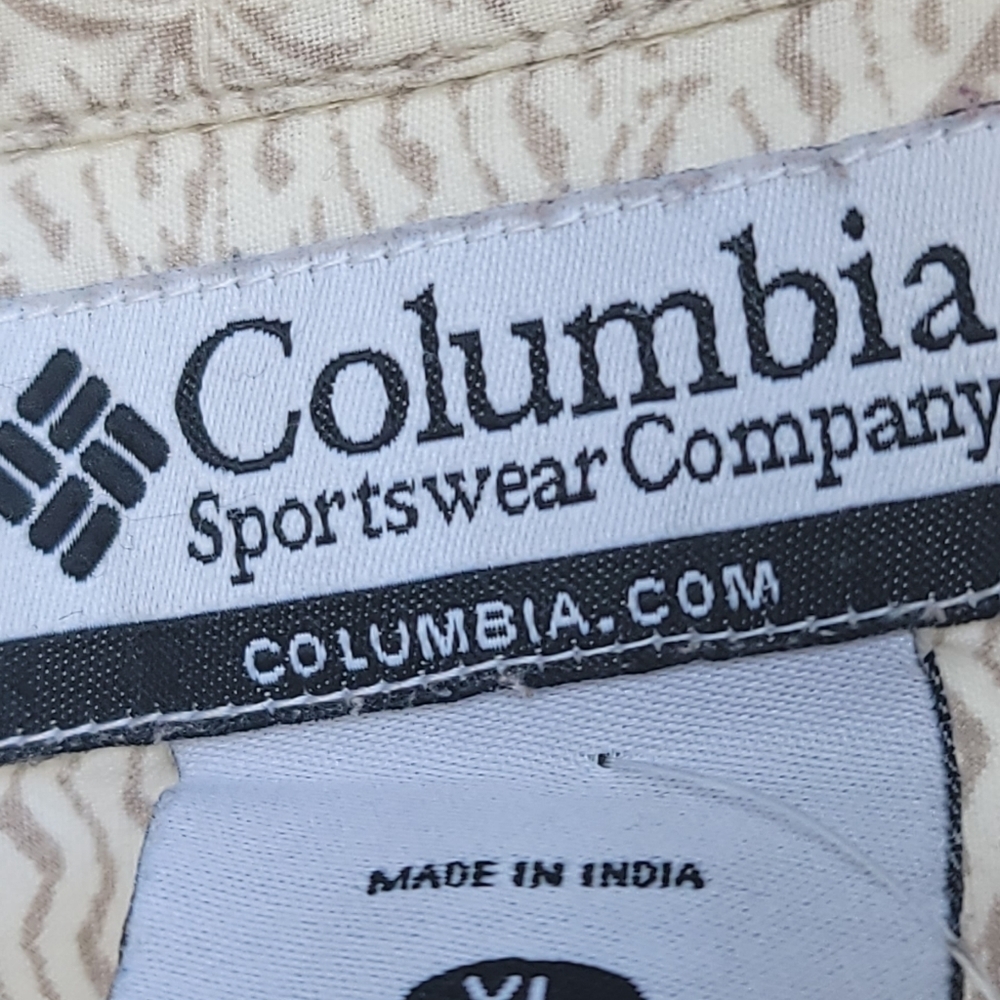 COLUMBIA Men's Campshirt Button up Palm Trees Prints Beige and Tan Size XL.Pre - Picture 4 of 6